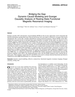 Dynamic Causal Modeling and Granger Causality Analysis of Resting State Functional Magnetic Resonance Imaging