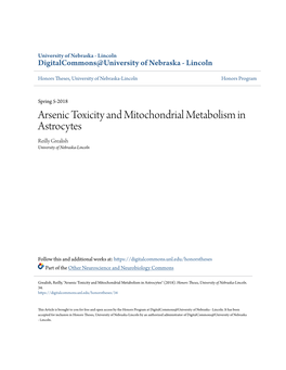 Arsenic Toxicity and Mitochondrial Metabolism in Astrocytes Reilly Grealish University of Nebraska-Lincoln