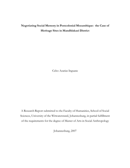 Negotiating Social Memory in Postcolonial Mozambique: the Case of Heritage Sites in Mandhlakazi District