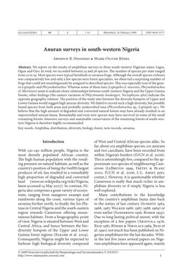 Anuran Surveys in South-Western Nigeria
