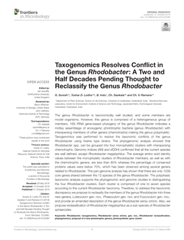 Taxogenomics Resolves Conflict in the Genus Rhodobacter: a Two And