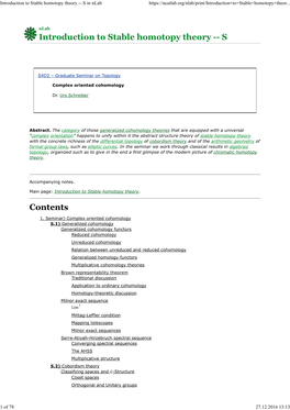 Introduction to Stable Homotopy Theory -- S in Nlab