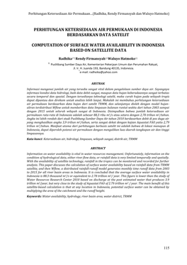 Perhitungan Ketersediaan Air Permukaan Di Indonesia Berdasarkan Data Satelit