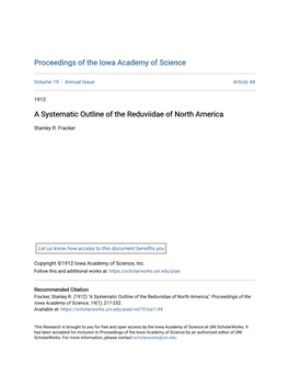 A Systematic Outline of the Reduviidae of North America