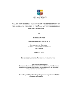 The Distilling Industry in the Naas Revenue Collection District, 1700-1921