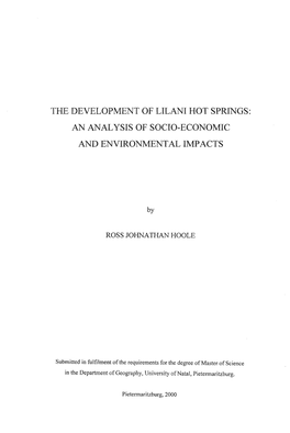 The Development of Lilani Hot Springs: an Analysis of Socio-Economic and Environmental Impacts