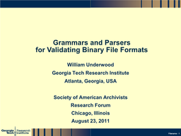 Grammars and Parsers for Alidating Binary File Formats