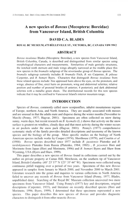 A New Species of Boreus (Mecoptera: Boreidae) from Vancouver Island, British Columbia