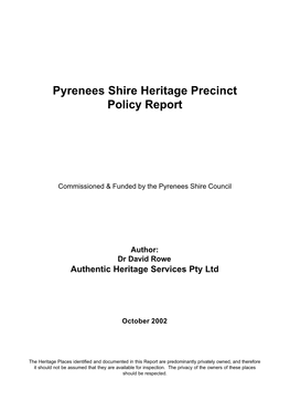 Pyrenees Shire Heritage Precinct Policy Report