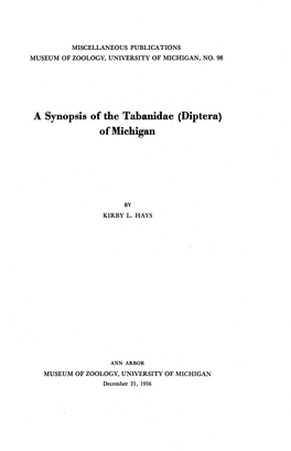 A Synopsis of the Tabanidae (Diptera) of Michigan