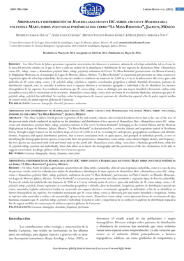 Abundancia Y Distribución De Mammillaria Crinita Dc