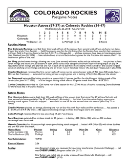 COLORADO ROCKIES Postgame Notes