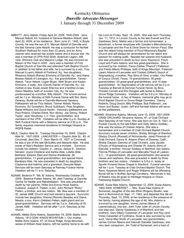 Kentucky Obituaries Danville Advocate-Messenger 1 January Through 31 December 2009