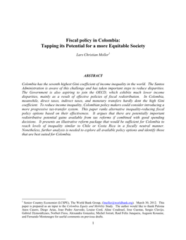 Fiscal Policy in Colombia: Tapping Its Potential for a More Equitable Society