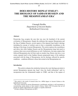 History Repeats Itself : Saddam and the Ancient Mesopotamian Royal Ideology