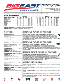 2009 Standings This WEEK Offensive Player of the WEEK