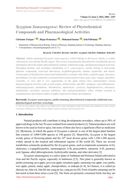 Syzygium Samarangense: Review of Phytochemical Compounds and Pharmacological Activities