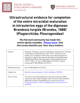 Ultrastructural Evidence for Completion of the Entire Miracidial Maturation