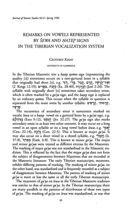 Remarks on Vowels Represented by $Ewa and Hatep Signs in the Tiberian Vocalization System