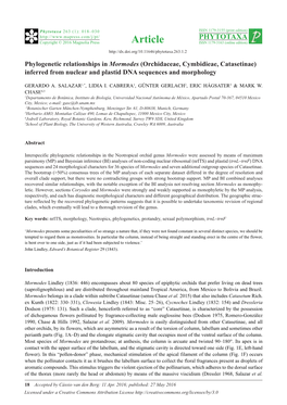 Phylogenetic Relationships in Mormodes (Orchidaceae, Cymbidieae, Catasetinae) Inferred from Nuclear and Plastid DNA Sequences and Morphology