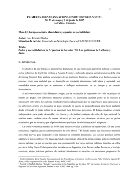 Poder Y Sociabilidad En La Argentina De Los Años ´30