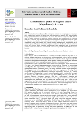 Ethnomedicinal Profile on Magnolia Species (Magnoliaceae): a Review