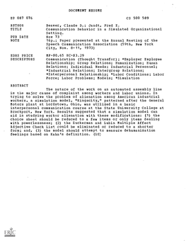 Jandt, Fred E. TITLE Communication Behavior in a Simulated Organizational Setting