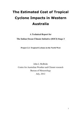 The Estimated Cost of Tropical Cyclone Impacts in Western Australia