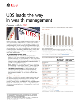 UBS Leads the Way in Wealth Management Corporate Profile for 1Q21 Basel III Common Equity Tier 1 Capital Ratio (%) − Fully Applied1 As of 31.03.2021