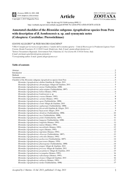 Annotated Checklist of the Blennidus Subgenus Agraphoderus Species from Peru with Description of B