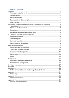 Table of Contents Summary