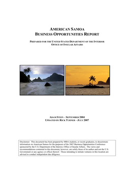 2007 Business Opportunities Report for American Samoa