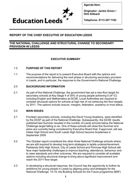 The National Challenge and Structural Change to Secondary Provision in Leeds