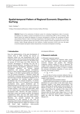 Spatial-Temporal Pattern of Regional Economic Disparities in Guiyang