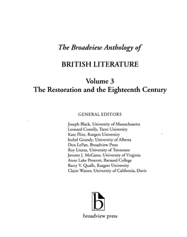 The Broadview Anthology of BRITISH LITERATURE Volume 3 The