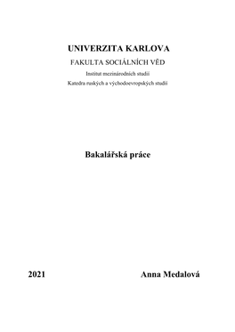 UNIVERZITA KARLOVA Bakalářská Práce 2021 Anna Medalová