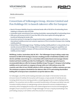Consortium of Volkswagen Group, Attestor Limited and Pon Holdings B.V