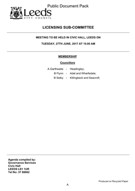 Agenda Document for Licensing Sub-Committee, 27/06/2017 10:00