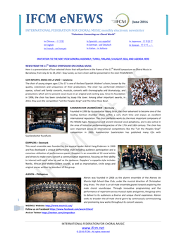 IFCM Enews June 2016 INTERNATIONAL FEDERATION for CHORAL MUSIC Monthly Electronic Newsletter “Volunteers Connecting Our Choral World”