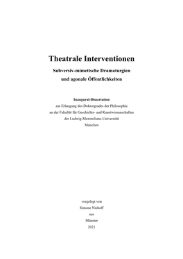 Theatrale Interventionen: Subversiv-Mimetische