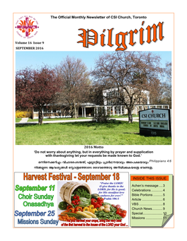 Pilgrim September 2016 CSI Church Toronto