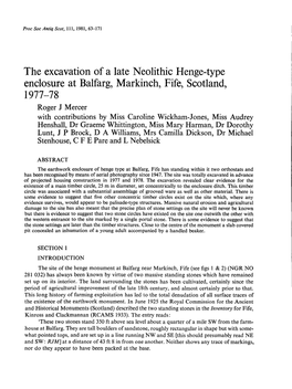 The Excavation of a Late Neolithic Henge-Type Enclosure at Balfarg