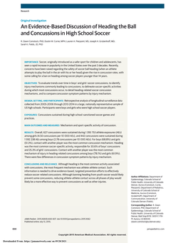 An Evidence-Based Discussion of Heading the Ball and Concussions in High School Soccer