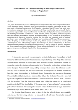 National Parties and Group Membership in the European Parliament: Ideology Or Pragmatism?