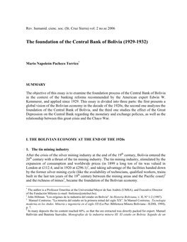 The Foundation of the Central Bank of Bolivia (1929-1932)
