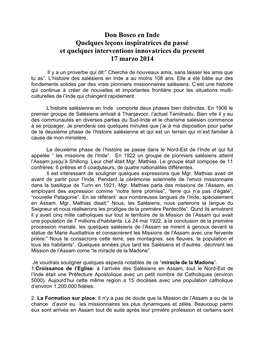 Don Bosco En Inde Quelques Leçons Inspiratrices Du Passé Et Quelques Interventions Innovatrices Du Present 17 Marzo 2014