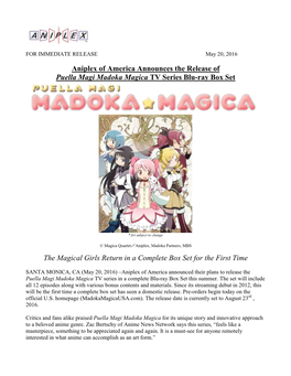 Aniplex of America Announces the Release of Puella Magi Madoka Magica TV Series Blu-Ray Box Set
