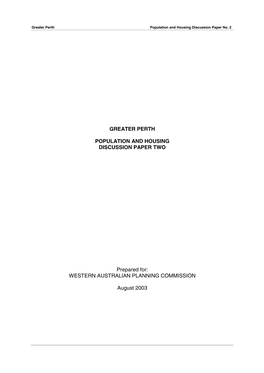 Greater Perth Population and Housing Discussion Paper No