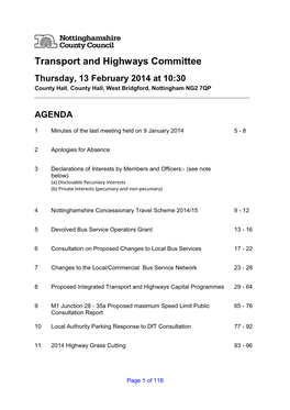 Transport and Highways Committee Thursday, 13 February 2014 at 10:30 County Hall , County Hall, West Bridgford, Nottingham NG2 7QP