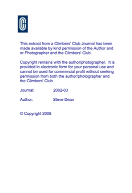 This Extract from a Climbers' Club Journal Has Been Made Available by Kind Permission of the Author and Or Photographer and the Climbers' Club